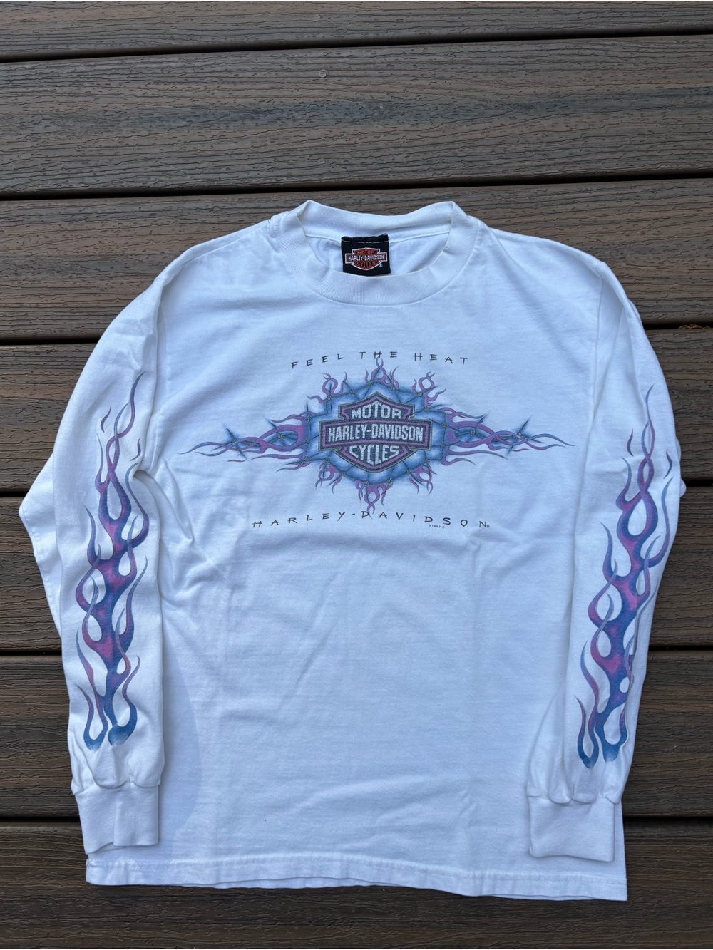 Vintage Harley Davidson Feel the Heat Flames Long Sleeve Atlantic City NJ Mens S